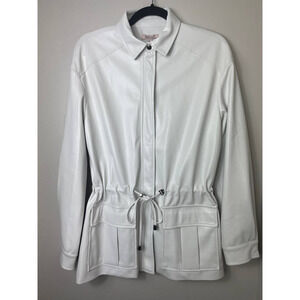 NWT BADGLEY MISCHKA JACKET WHITE LEATHER FAUX MINIMALIST CHIC FEMININE COQUETTE